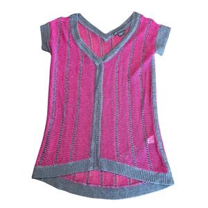 NWTs Armani Exchange AX Pink Gray Striped V Neck Knit Tunic Top M/M
